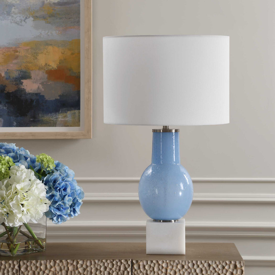 American Home Furniture Uttermost Clear Sky Blue Glass Table Lamp