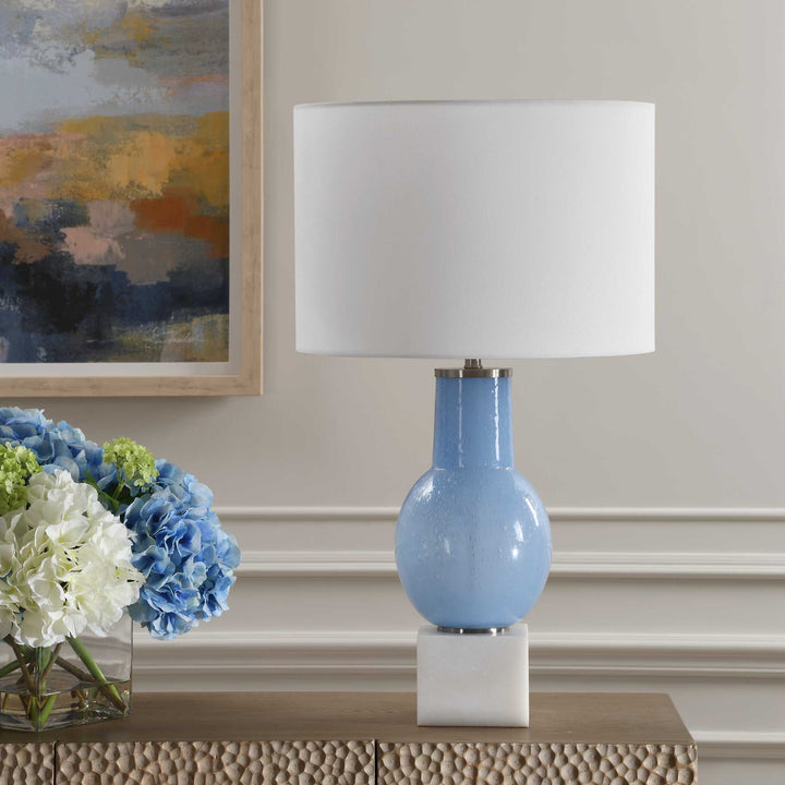 American Home Furniture Uttermost Clear Sky Blue Glass Table Lamp