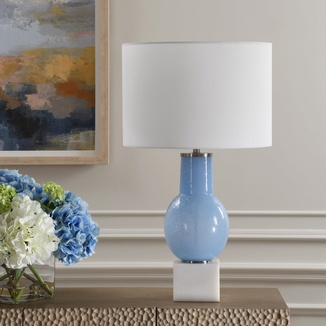 American Home Furniture | Uttermost - Clear Sky Blue Glass Table Lamp