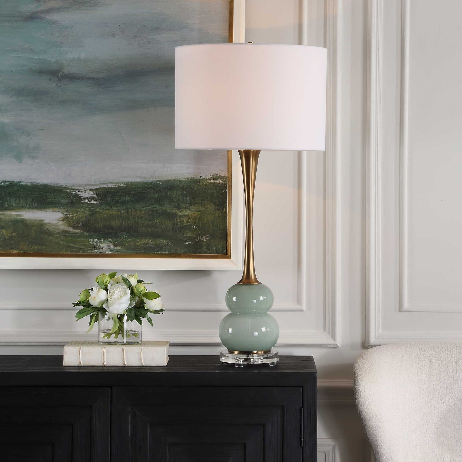 American Home Furniture Uttermost Sanctuary Green Gray Table Lamp