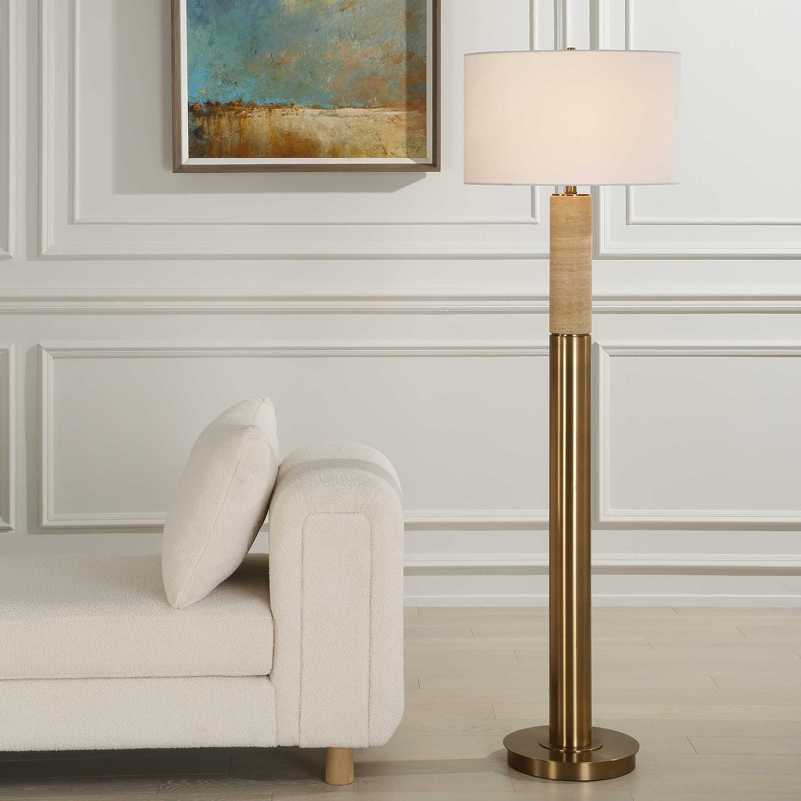 American Home Furniture Uttermost Knox Travertine Floor Lamp