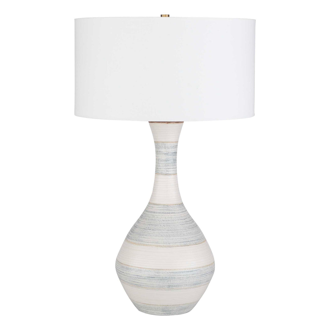 Potter Striped Ivory Blue Table Lamp - AmericanHomeFurniture