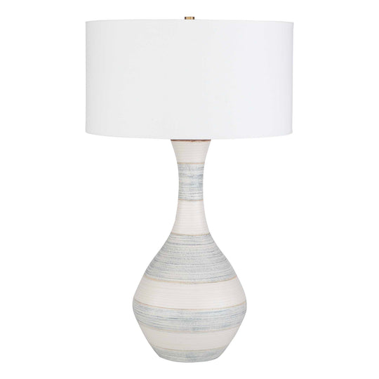 American Home Furniture Uttermost Potter Striped Ivory Blue Table Lamp