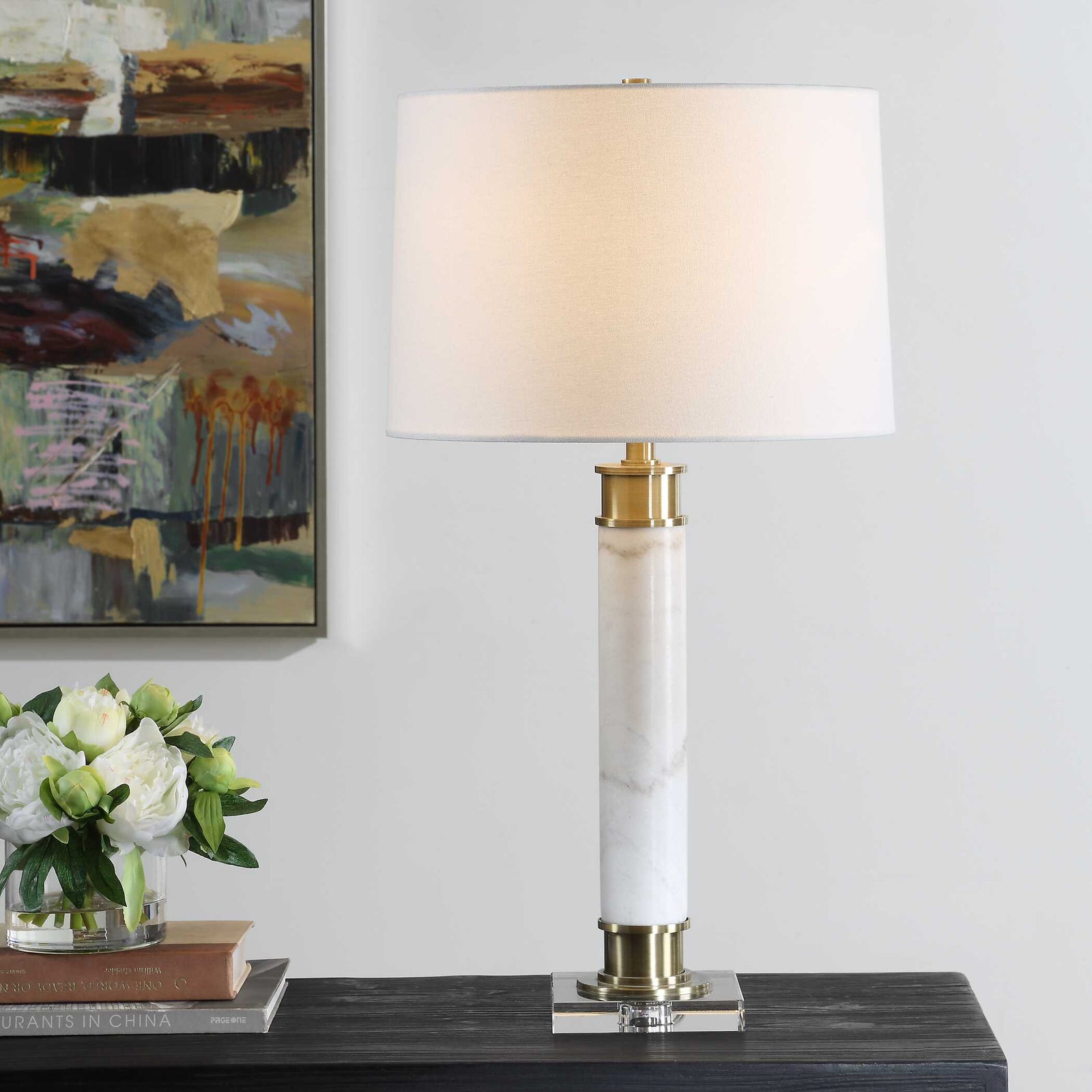 American Home Furniture Uttermost Plinth White Marble Table Lamp