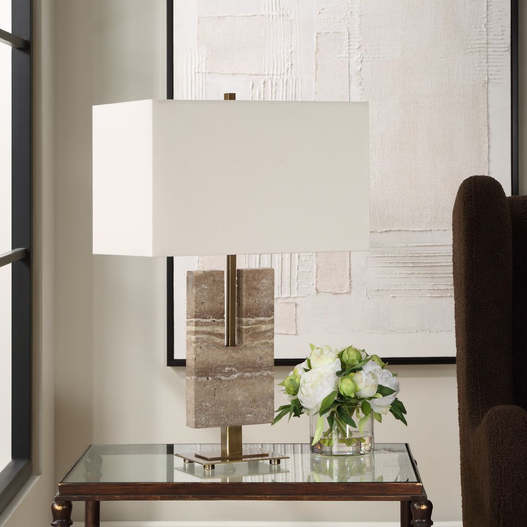 American Home Furniture | Uttermost - Turning Point Travertine Table Lamp