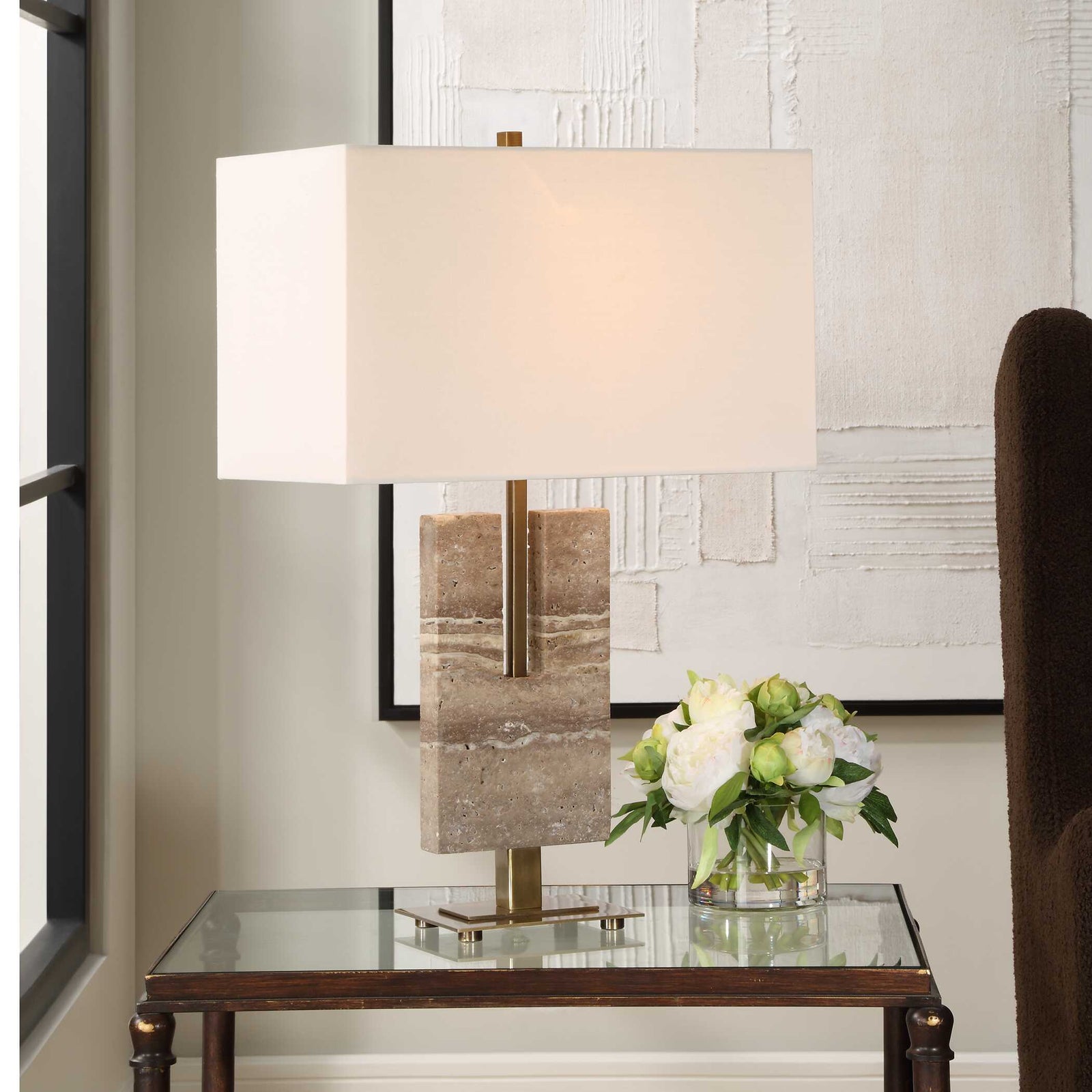 American Home Furniture Uttermost Turning Point Travertine Table Lamp