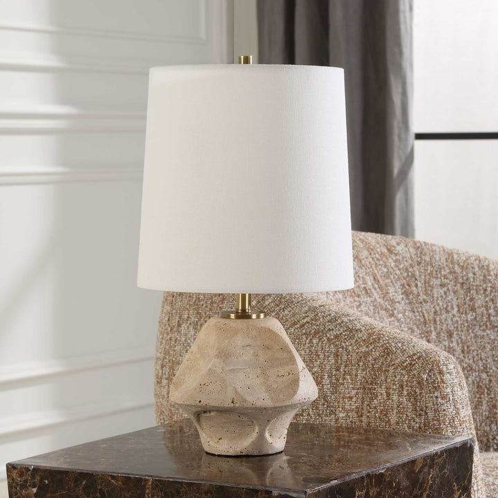 American Home Furniture Uttermost Indent Travertine Accent Lamp