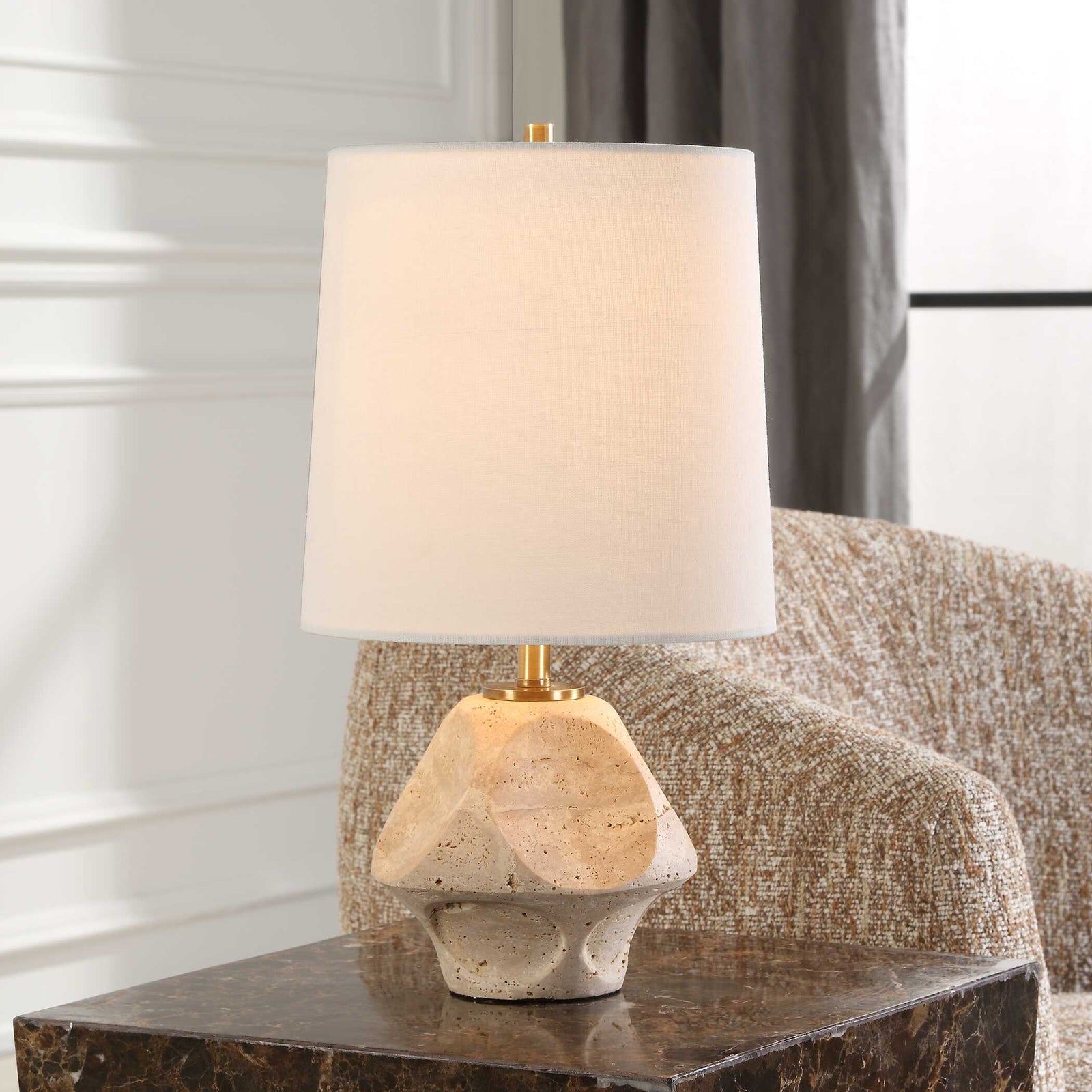 American Home Furniture Uttermost Indent Travertine Accent Lamp