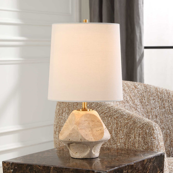 American Home Furniture Uttermost Indent Travertine Accent Lamp