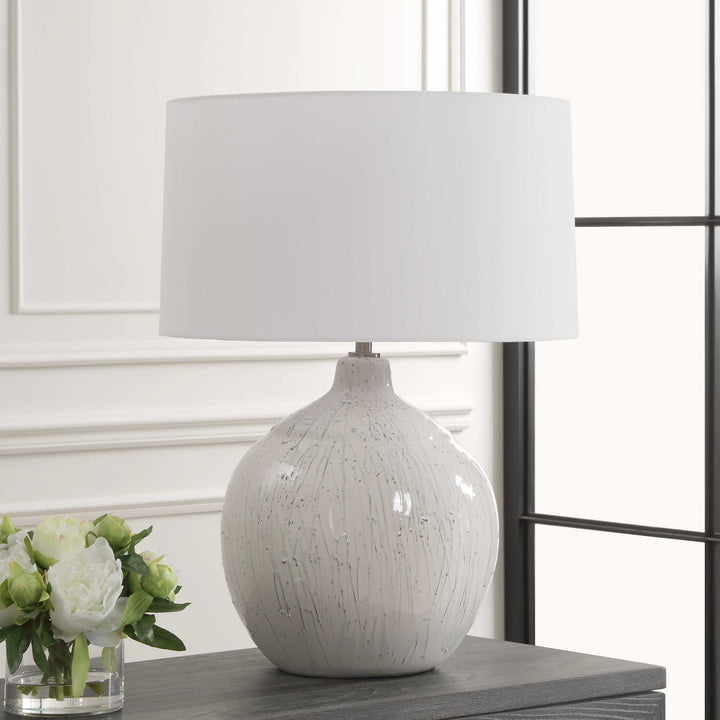 American Home Furniture Uttermost Dribble White Glaze Table Lamp