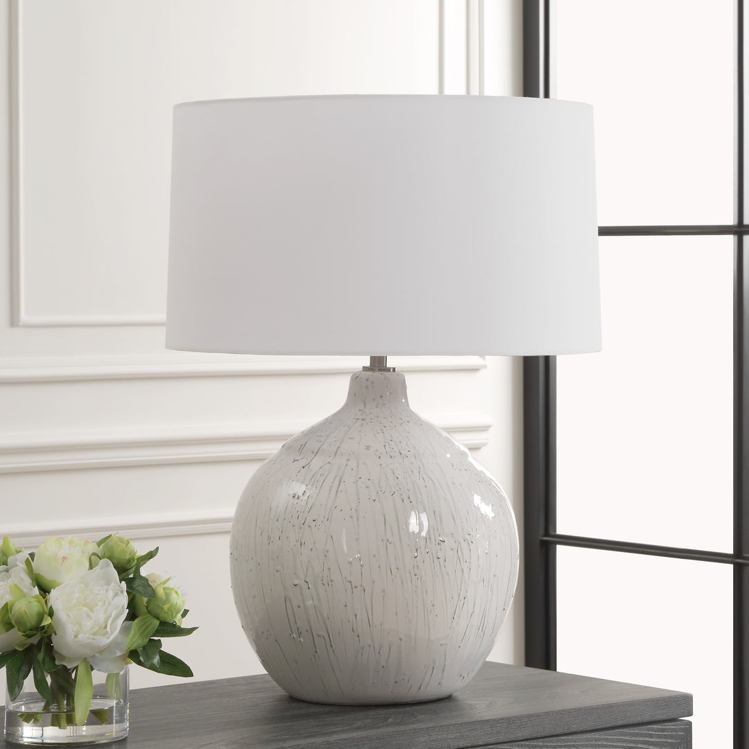 American Home Furniture | Uttermost - Dribble White Glaze Table Lamp