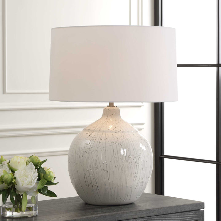 American Home Furniture Uttermost Dribble White Glaze Table Lamp