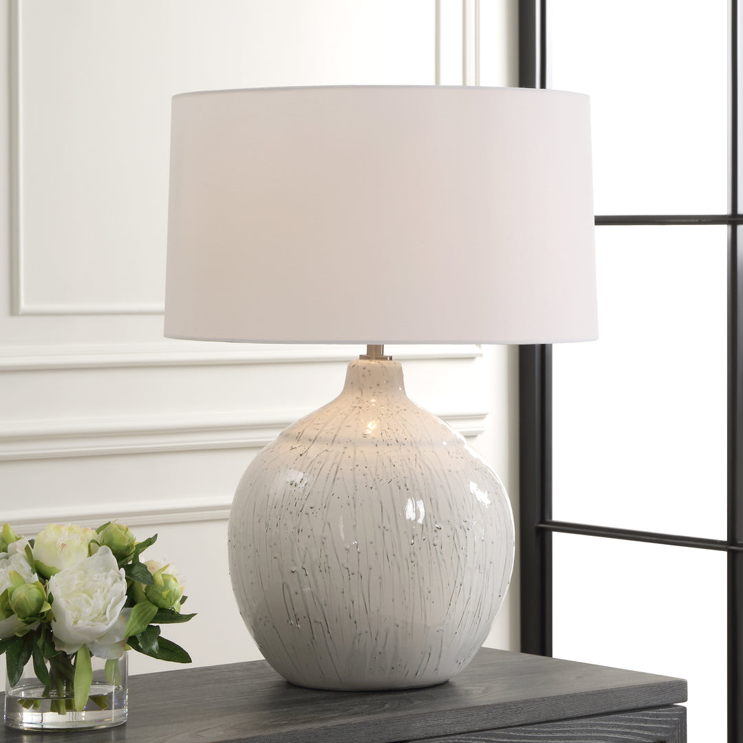 American Home Furniture | Uttermost - Dribble White Glaze Table Lamp