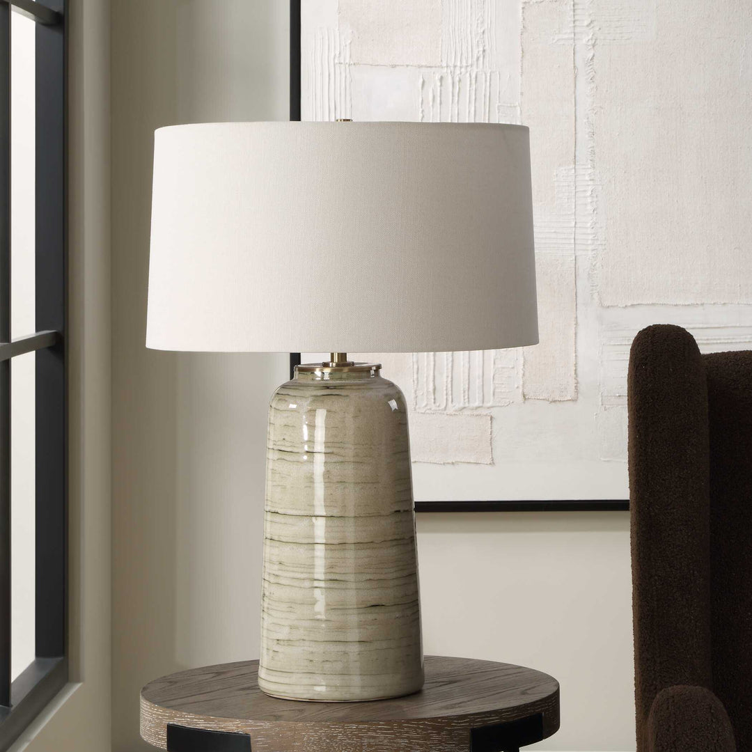 American Home Furniture Uttermost Strata Tan Glaze Table Lamp