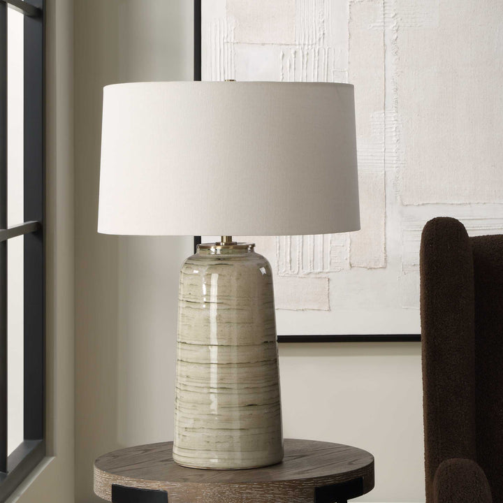 American Home Furniture Uttermost Strata Tan Glaze Table Lamp