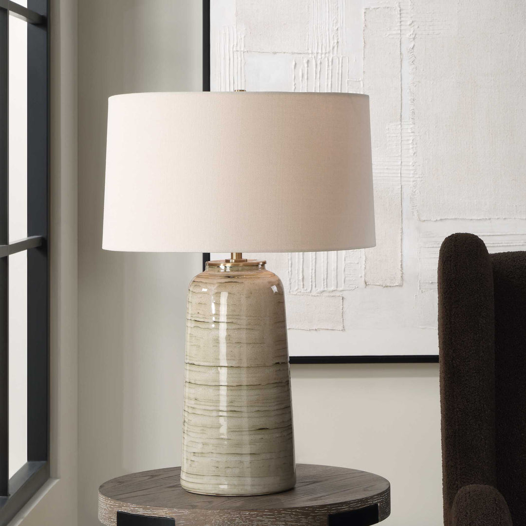 American Home Furniture Uttermost Strata Tan Glaze Table Lamp