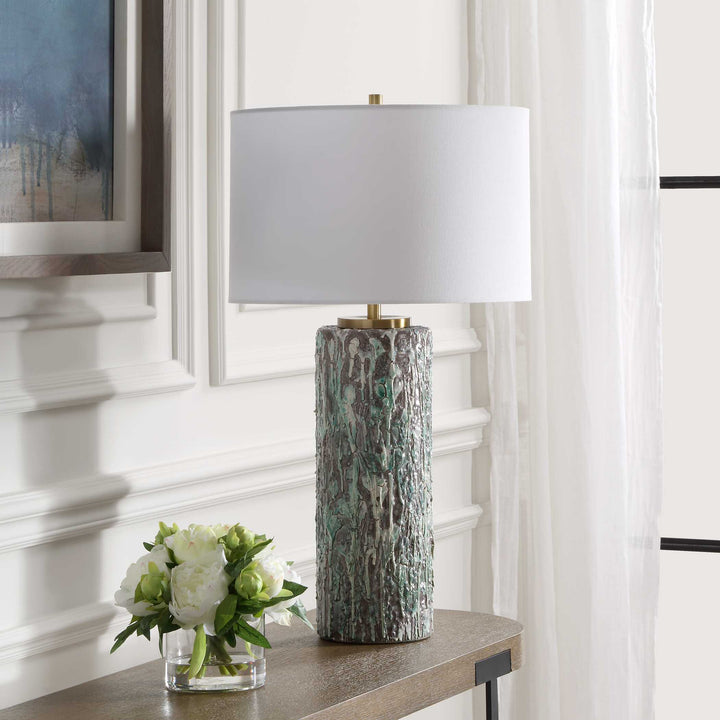 American Home Furniture Uttermost Meltdown Ivory Teal Table Lamp