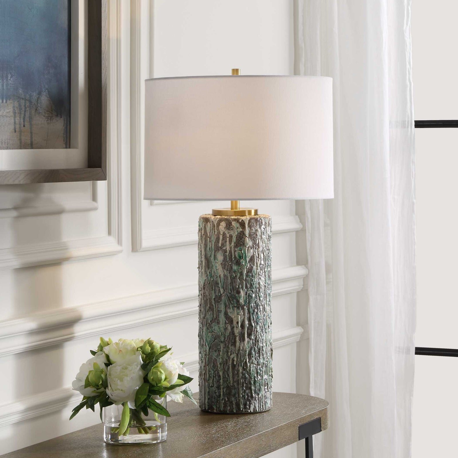 American Home Furniture Uttermost Meltdown Ivory Teal Table Lamp