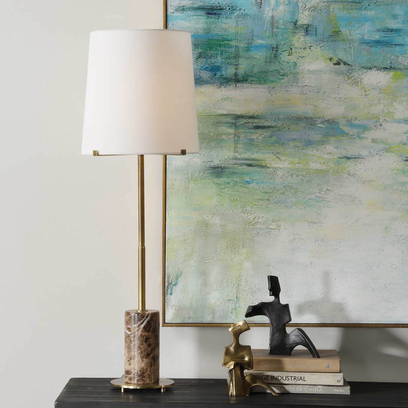 American Home Furniture Uttermost Sepia Brown Marble Buffet Lamp