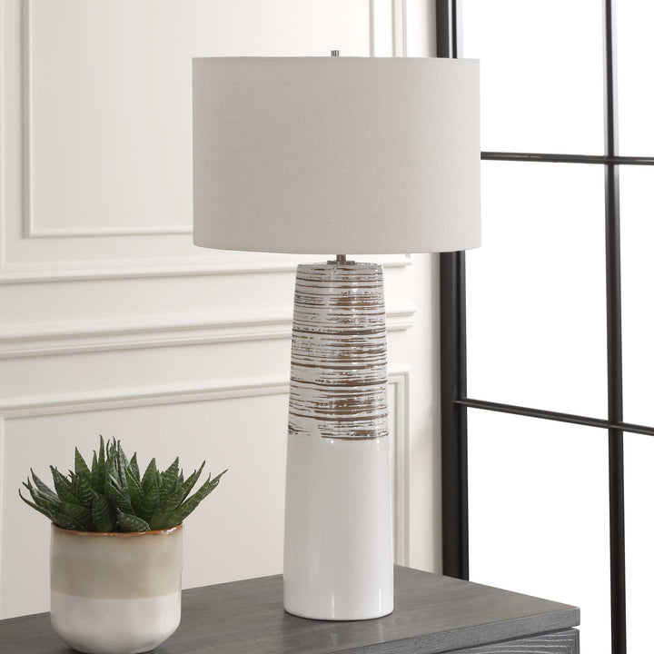 American Home Furniture Uttermost Haven White Glaze Table Lamp