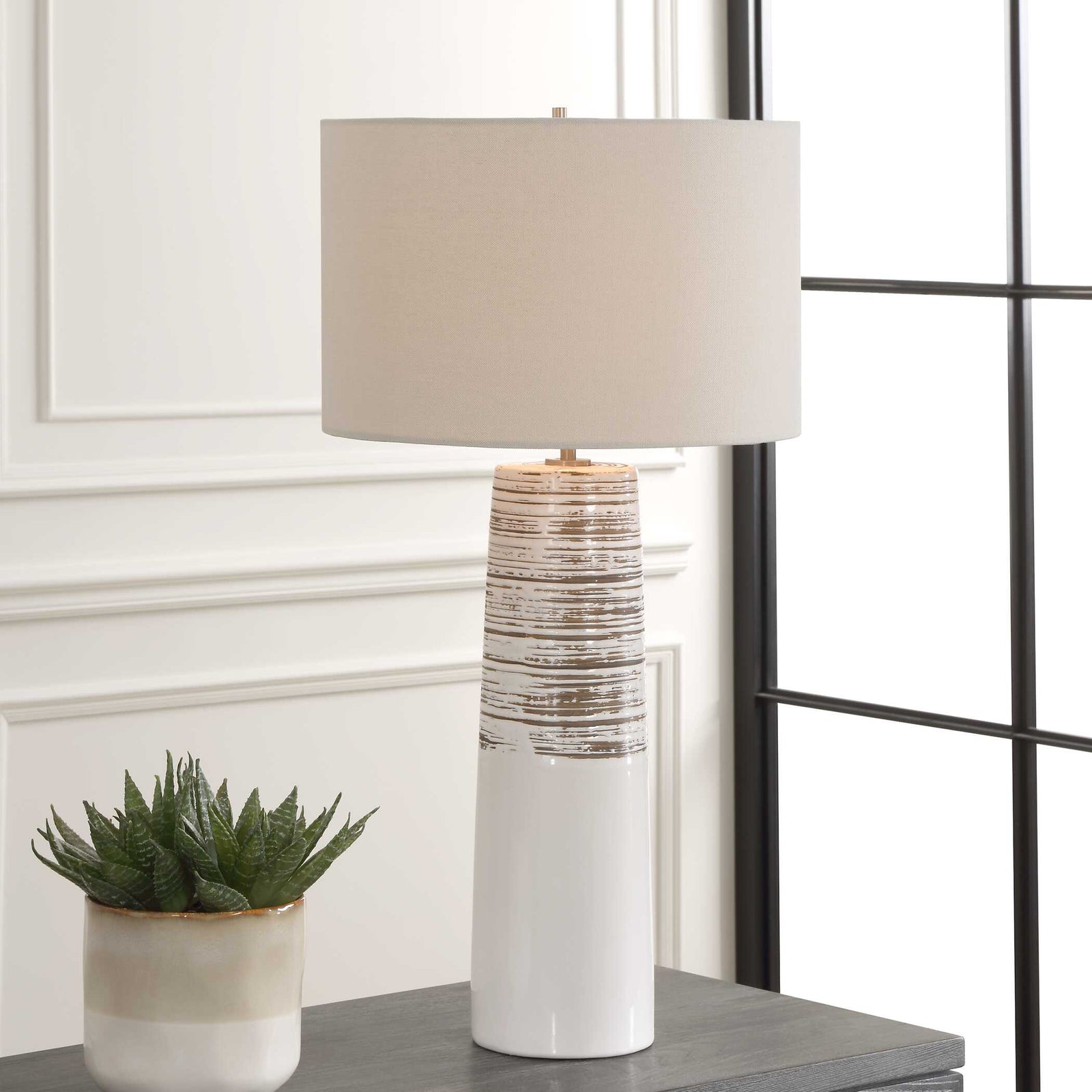 American Home Furniture Uttermost Haven White Glaze Table Lamp