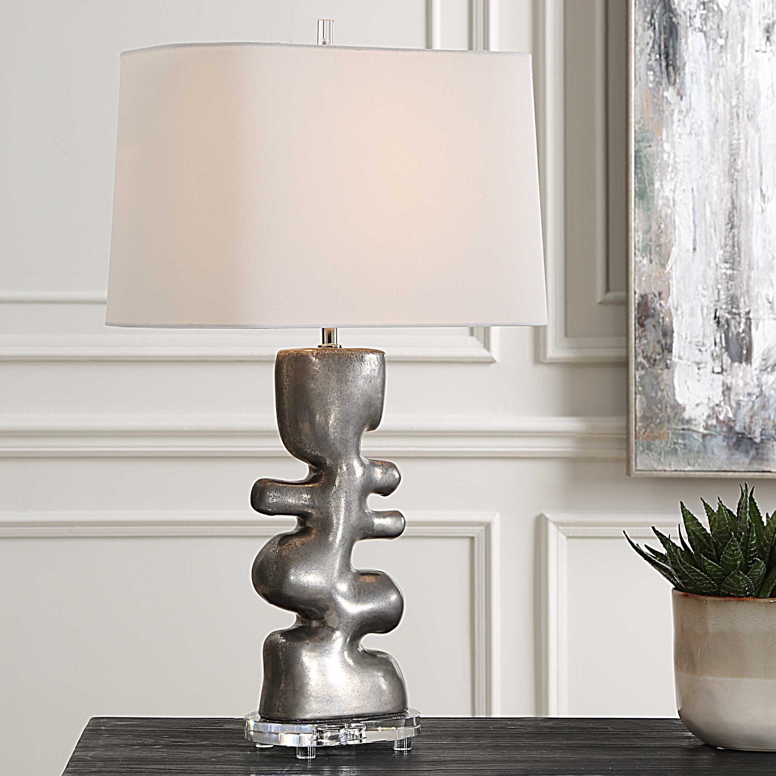 American Home Furniture Uttermost Free Flowing Nickel Table Lamp