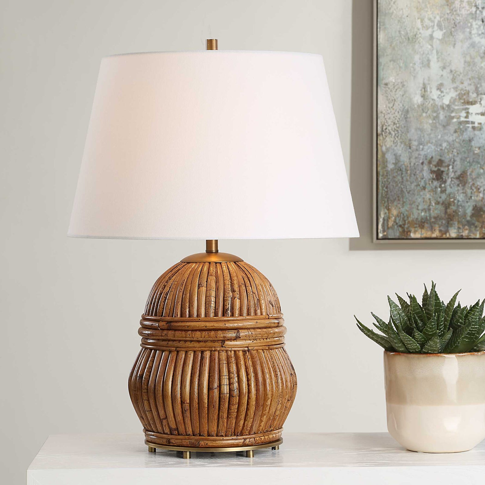 American Home Furniture Uttermost Reed Honey Rattan Table Lamp