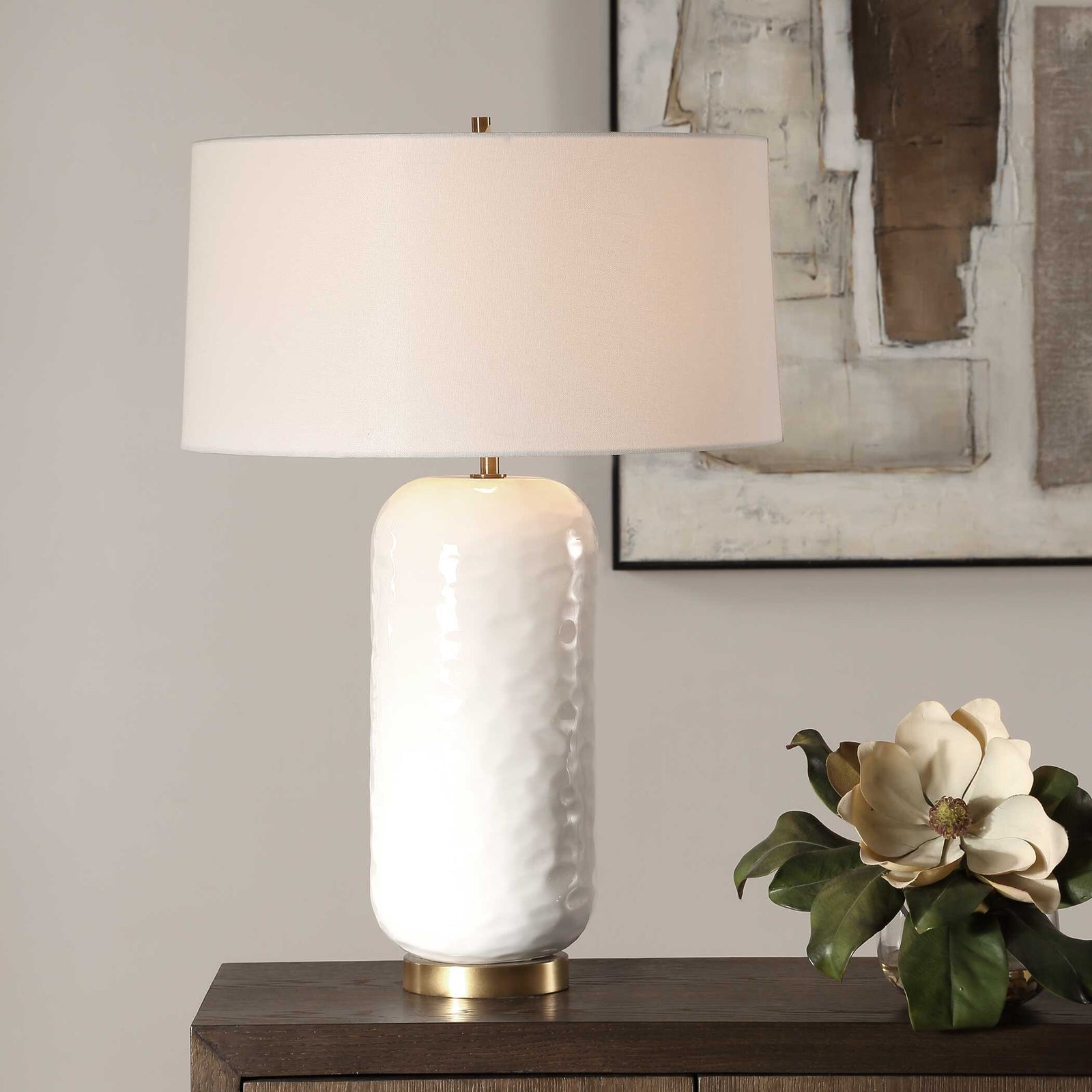 American Home Furniture Uttermost Iona White Glaze Table Lamp