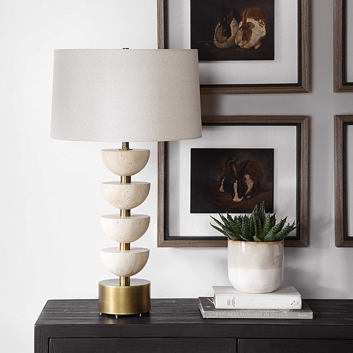 American Home Furniture Uttermost Hemisphere Travertine Table Lamp