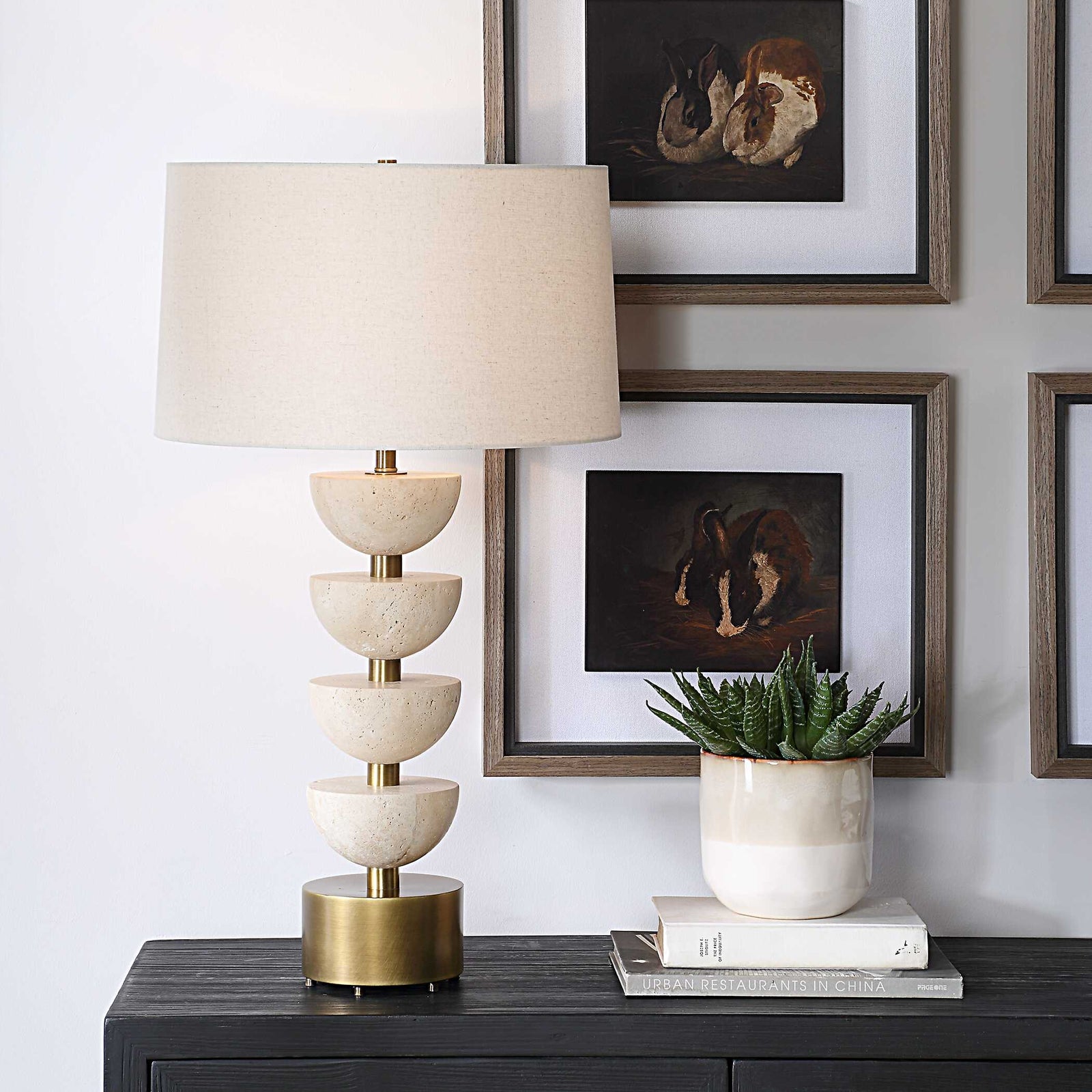 American Home Furniture Uttermost Hemisphere Travertine Table Lamp