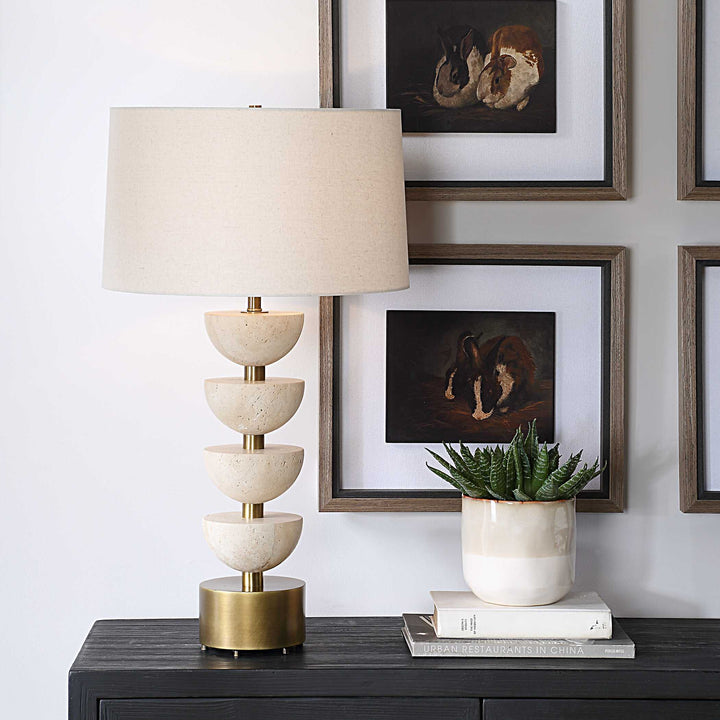American Home Furniture Uttermost Hemisphere Travertine Table Lamp