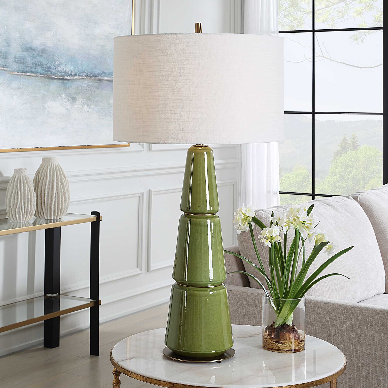 American Home Furniture Uttermost Mendell Moss Green Table Lamp