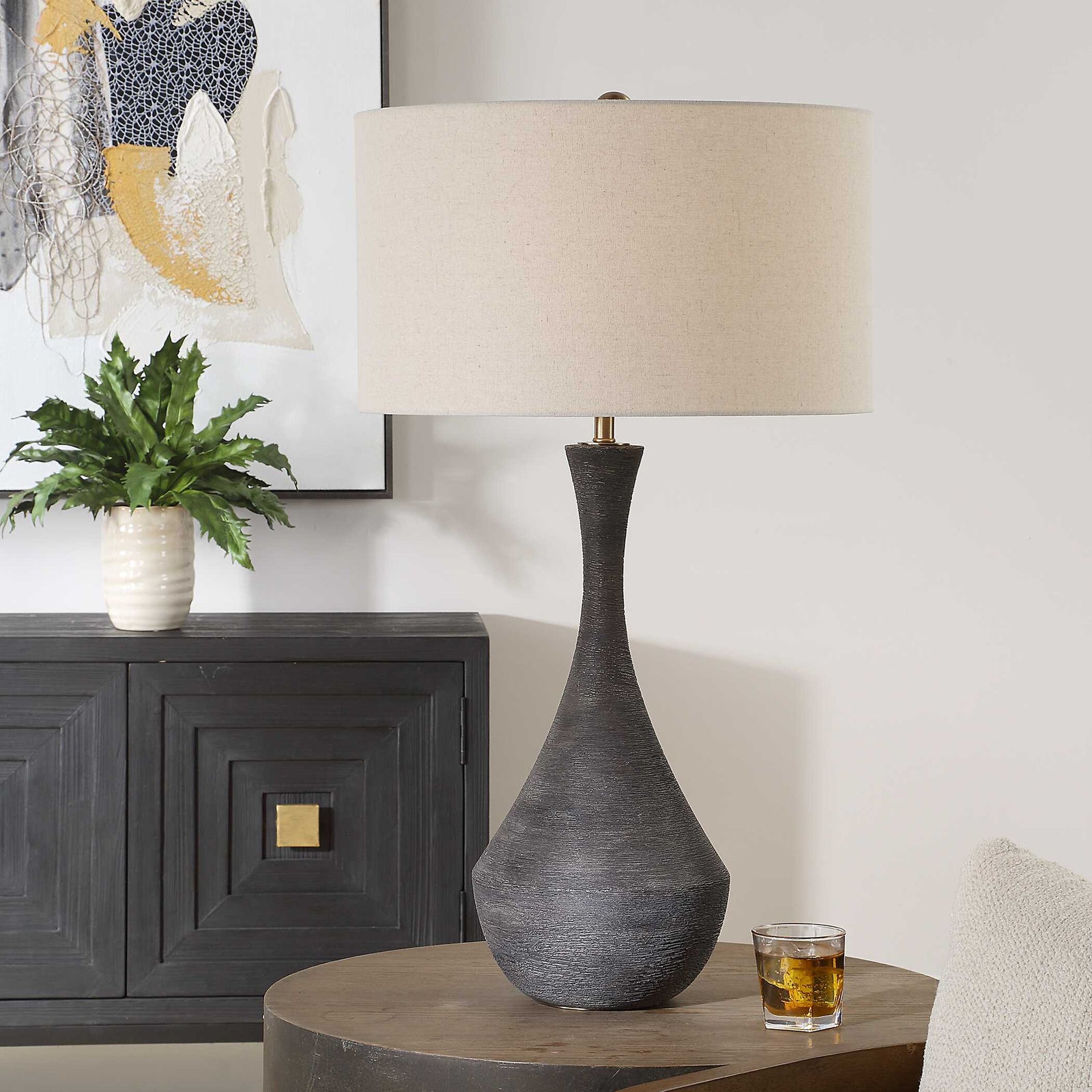 American Home Furniture Uttermost Helston Dark Charcoal Table Lamp