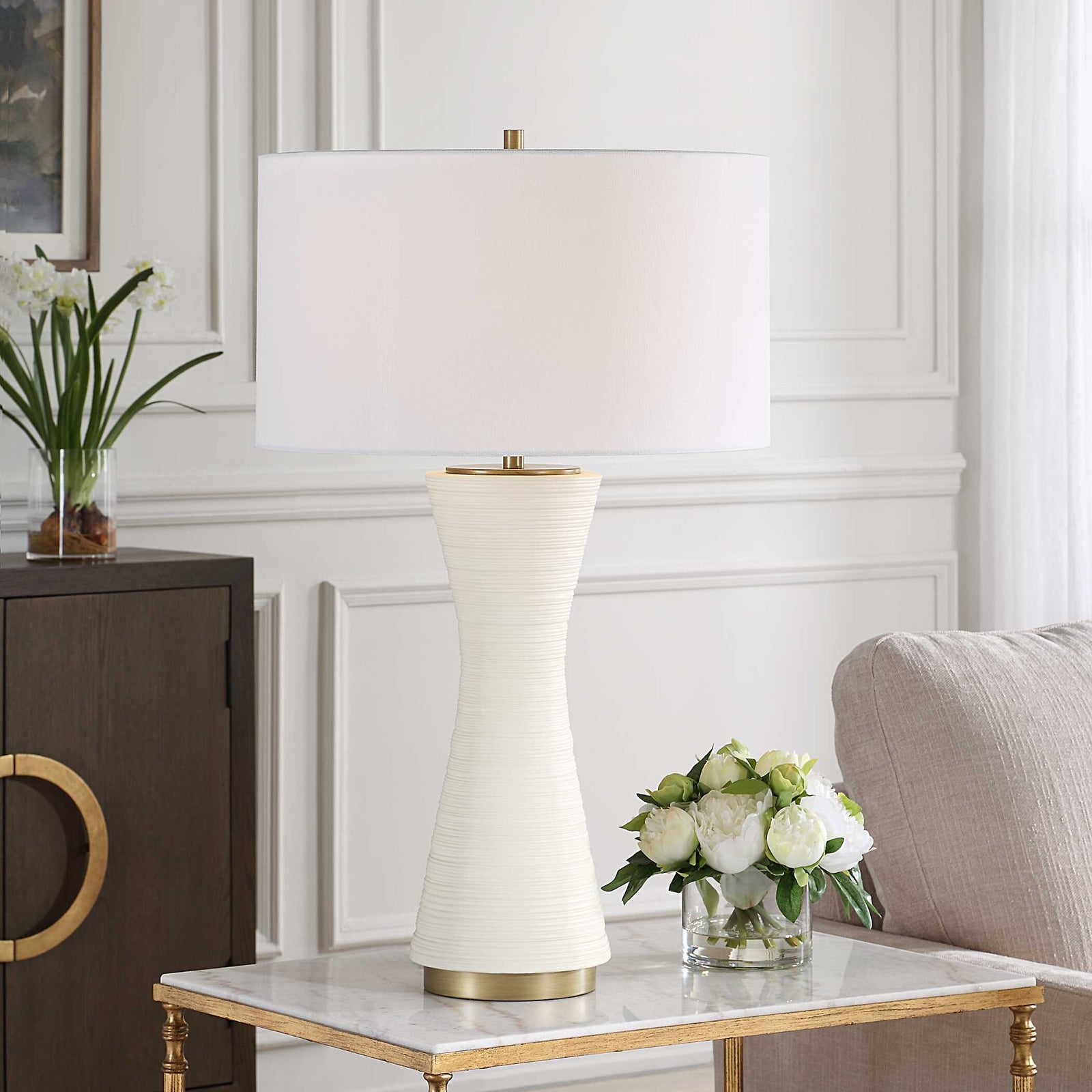 American Home Furniture Uttermost Ridgeline Matte White Table Lamp
