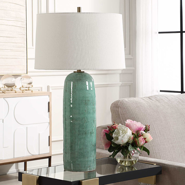 American Home Furniture Uttermost Andale Crackled Teal Table Lamp