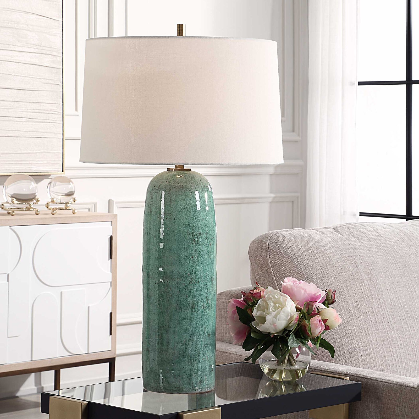 American Home Furniture Uttermost Andale Crackled Teal Table Lamp