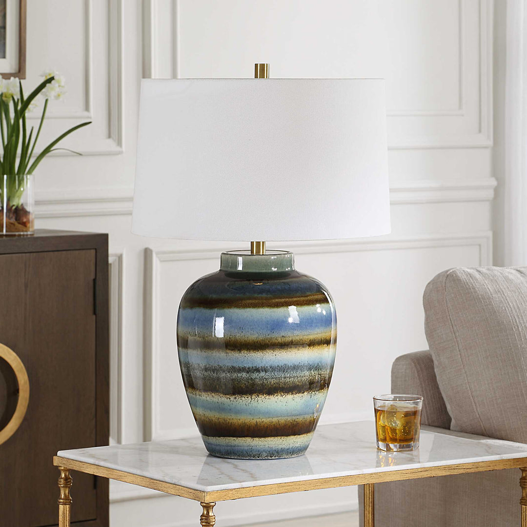 American Home Furniture Uttermost Judarn Blue Brown Table Lamp