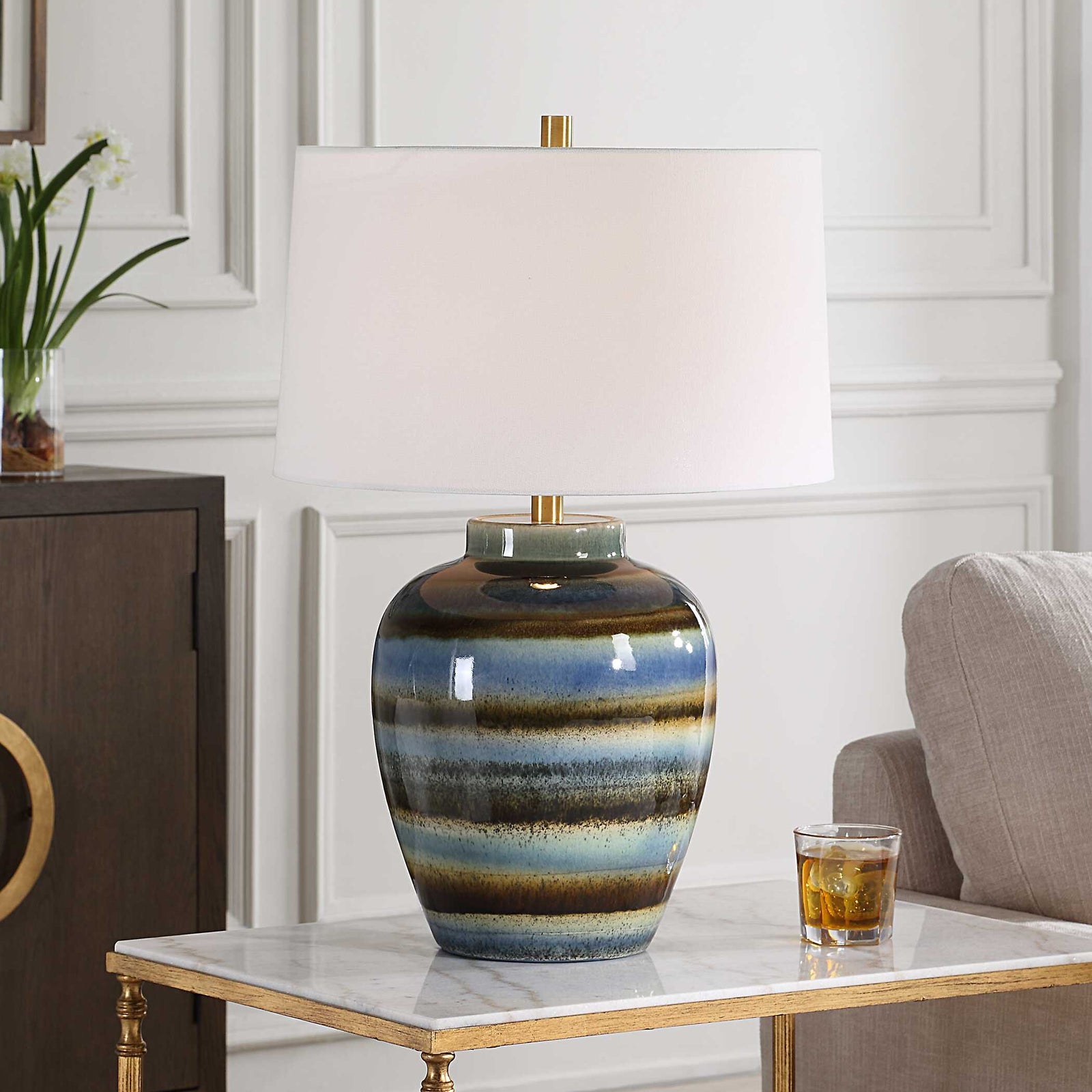 American Home Furniture Uttermost Judarn Blue Brown Table Lamp