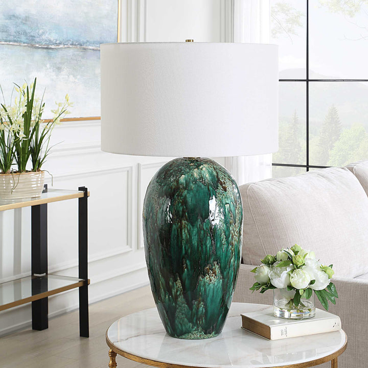 American Home Furniture Uttermost Ceralene Green Table Lamp