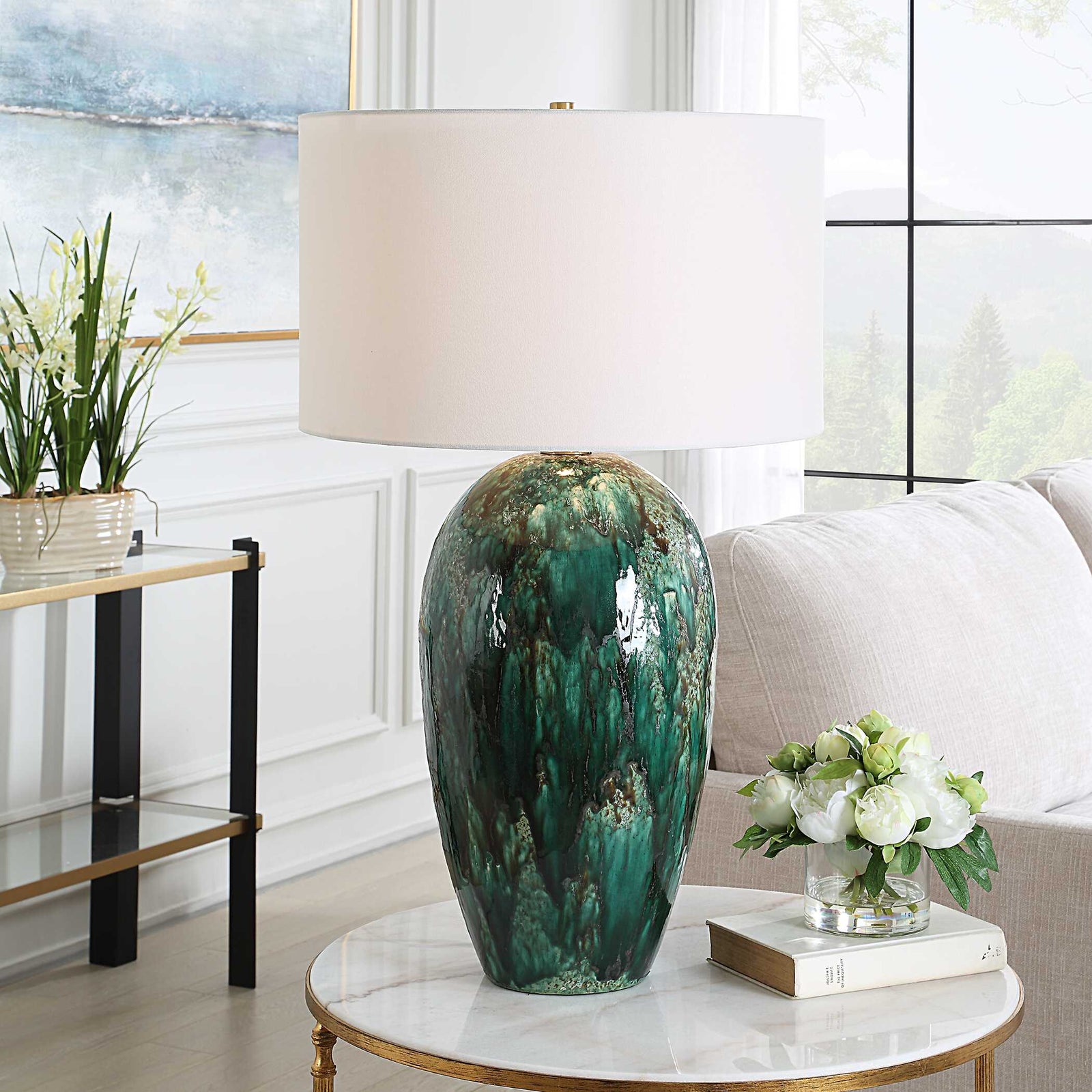 American Home Furniture Uttermost Ceralene Green Table Lamp