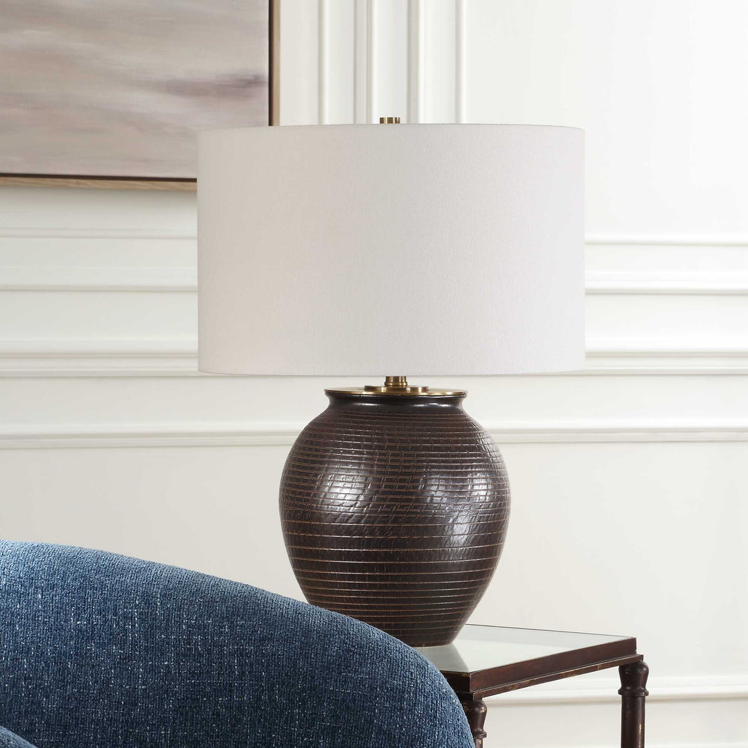 American Home Furniture Uttermost Hawkins Bronze Ribbed Table Lamp