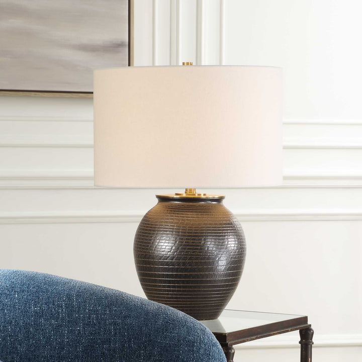 American Home Furniture Uttermost Hawkins Bronze Ribbed Table Lamp