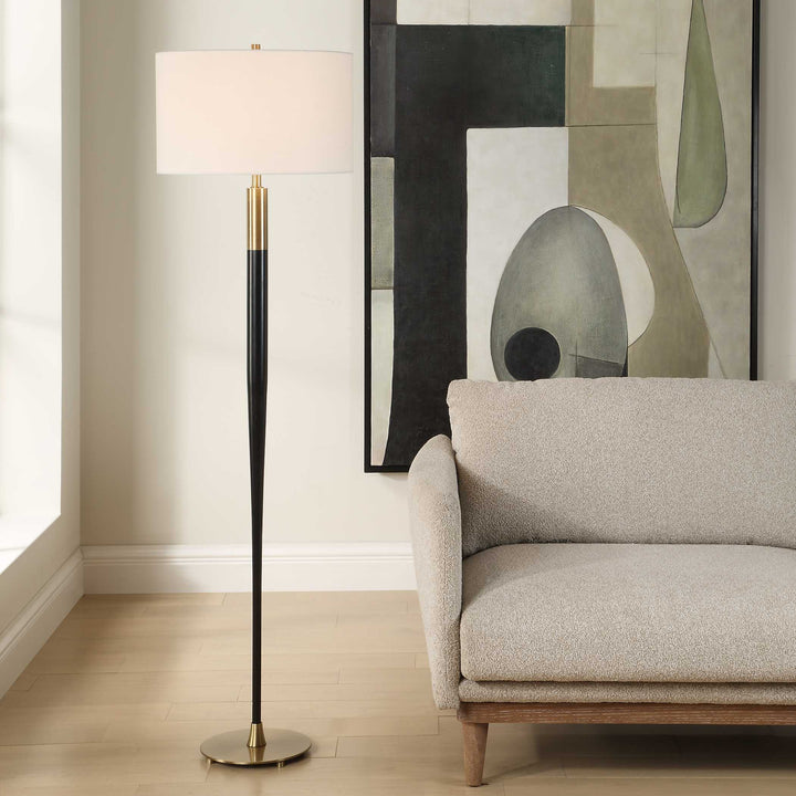 American Home Furniture Uttermost Stowe Satin Black Floor Lamp