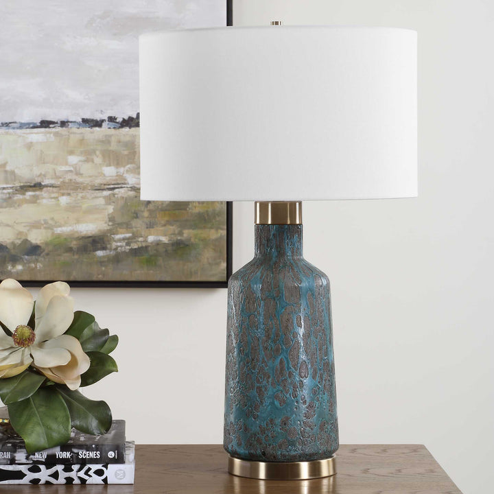 American Home Furniture Uttermost Dauphine Cracked Teal Table Lamp