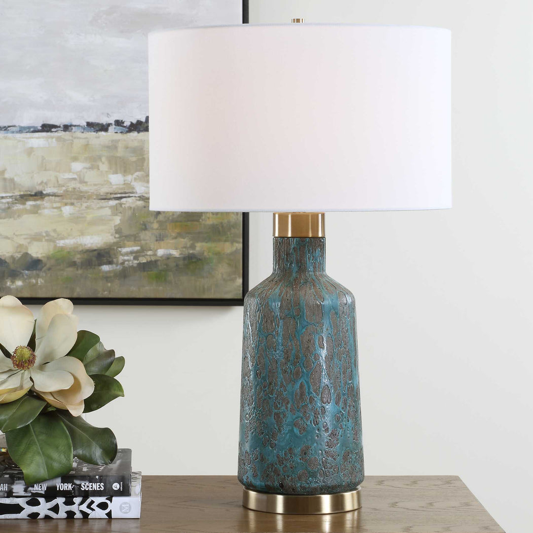 American Home Furniture Uttermost Dauphine Cracked Teal Table Lamp
