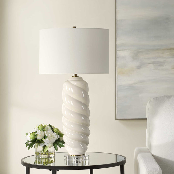 American Home Furniture Uttermost Anneli White Swirl Table Lamp