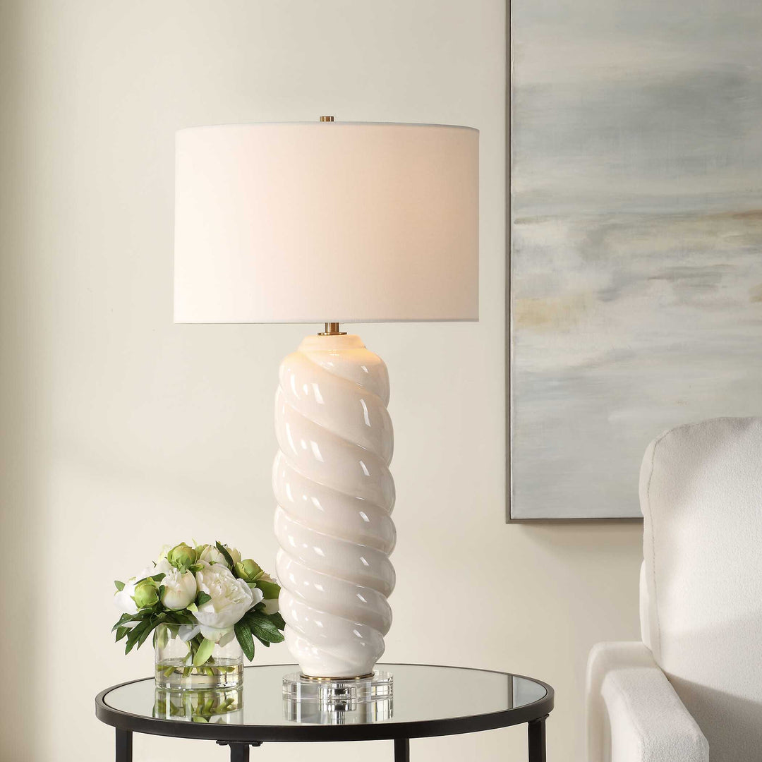American Home Furniture Uttermost Anneli White Swirl Table Lamp