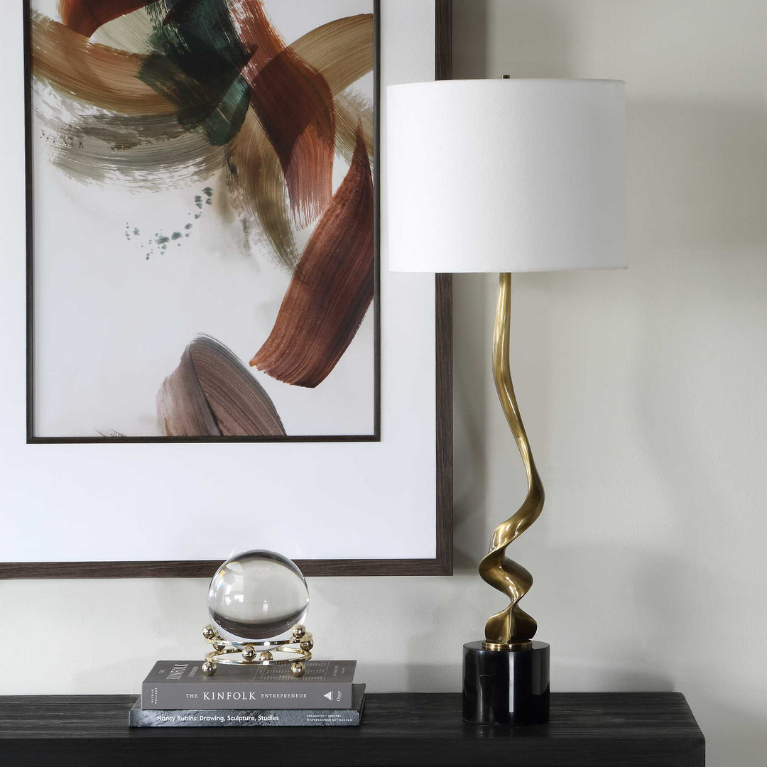 Spiraling Cordless Brass Buffet Lamp