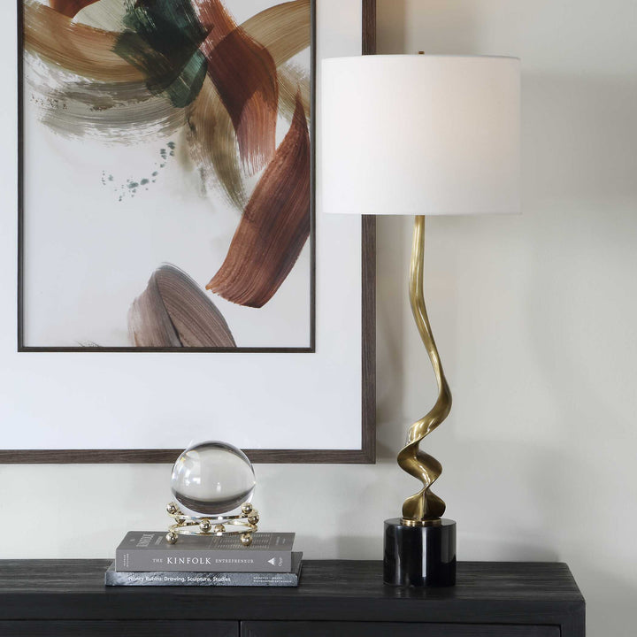 Spiraling Cordless Brass Buffet Lamp