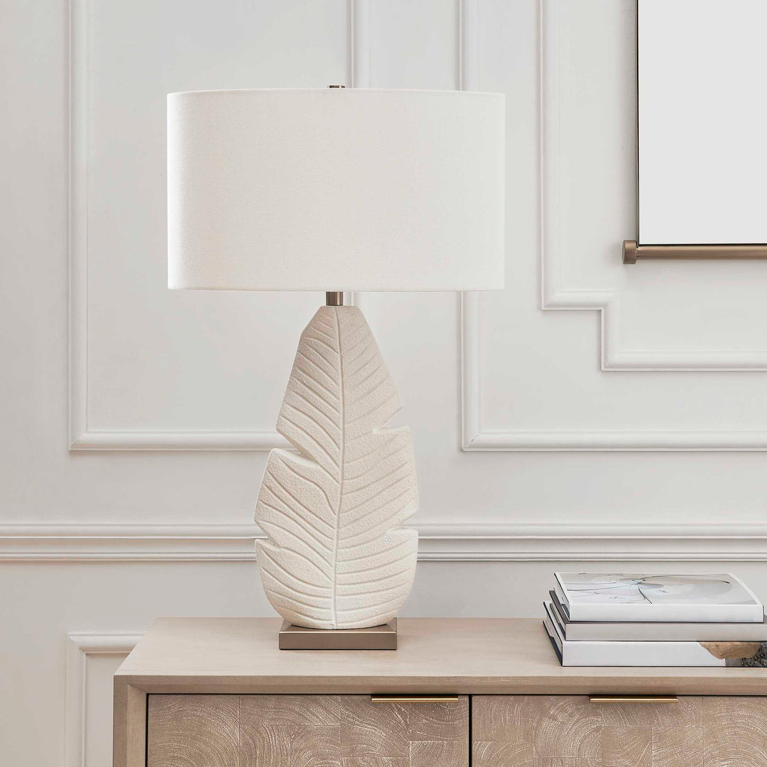 Palm Leaf White Table Lamp